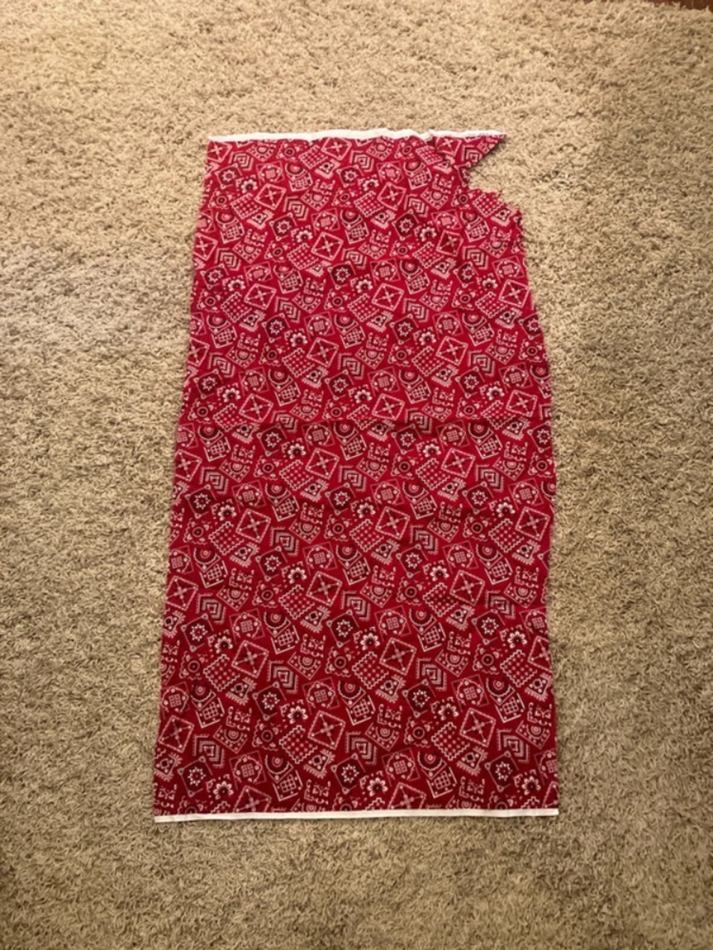 Red and white Western patterned fabric piece 21.5 in x 42in, bandana, plaid
